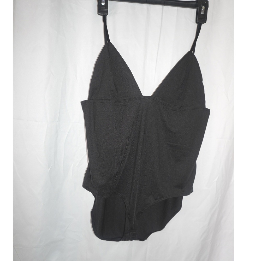Majorelle Black V-Neck Bodysuit Adjustable Spaghetti Straps Stretch Knit XL